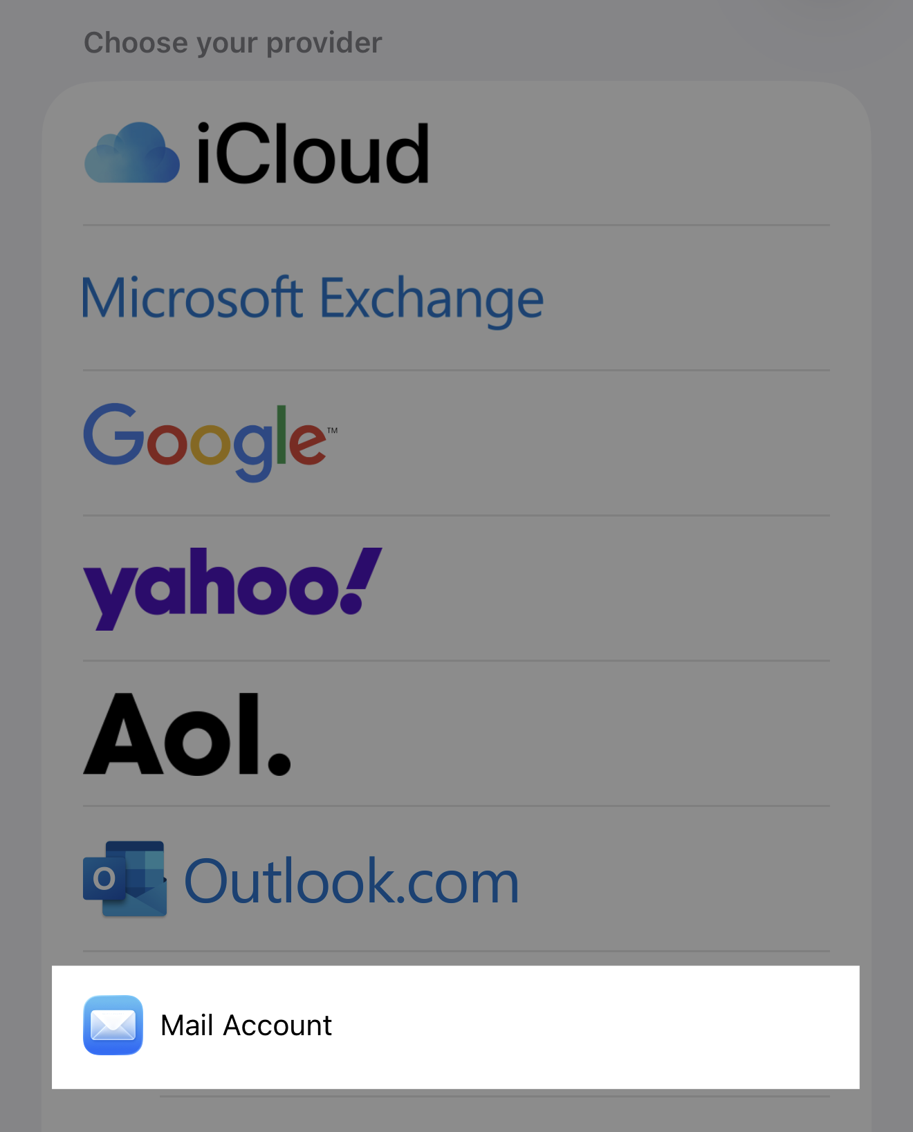 Add Mail Account on iOS